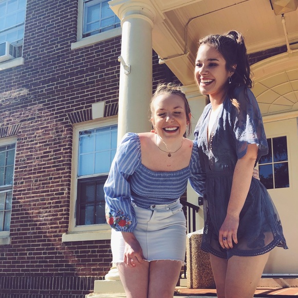 Blue Grey Embroidered Lace Romper - Picture 2 of 6